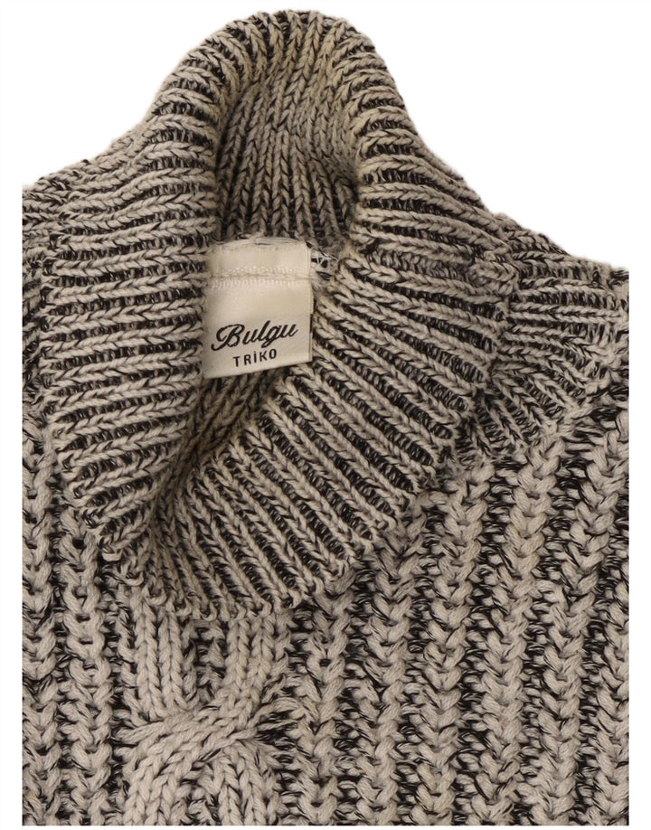 Vintage Womens Roll Neck Jumper Sweater UK 16 Large Grey Striped