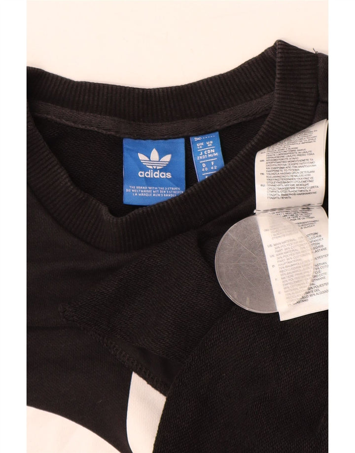 ADIDAS Womens Graphic Sweatshirt Jumper UK 14 Large Black Cotton