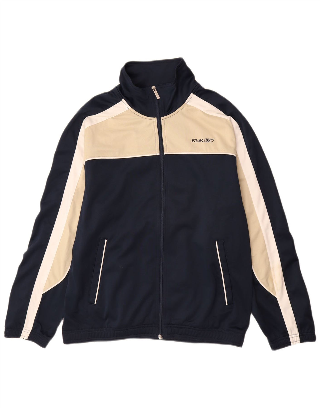 REEBOK Mens Tracksuit Top Jacket Medium Navy Blue Colourblock Polyester