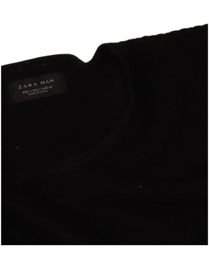 Zara Mens Crew Neck Jumper Sweater Large Black