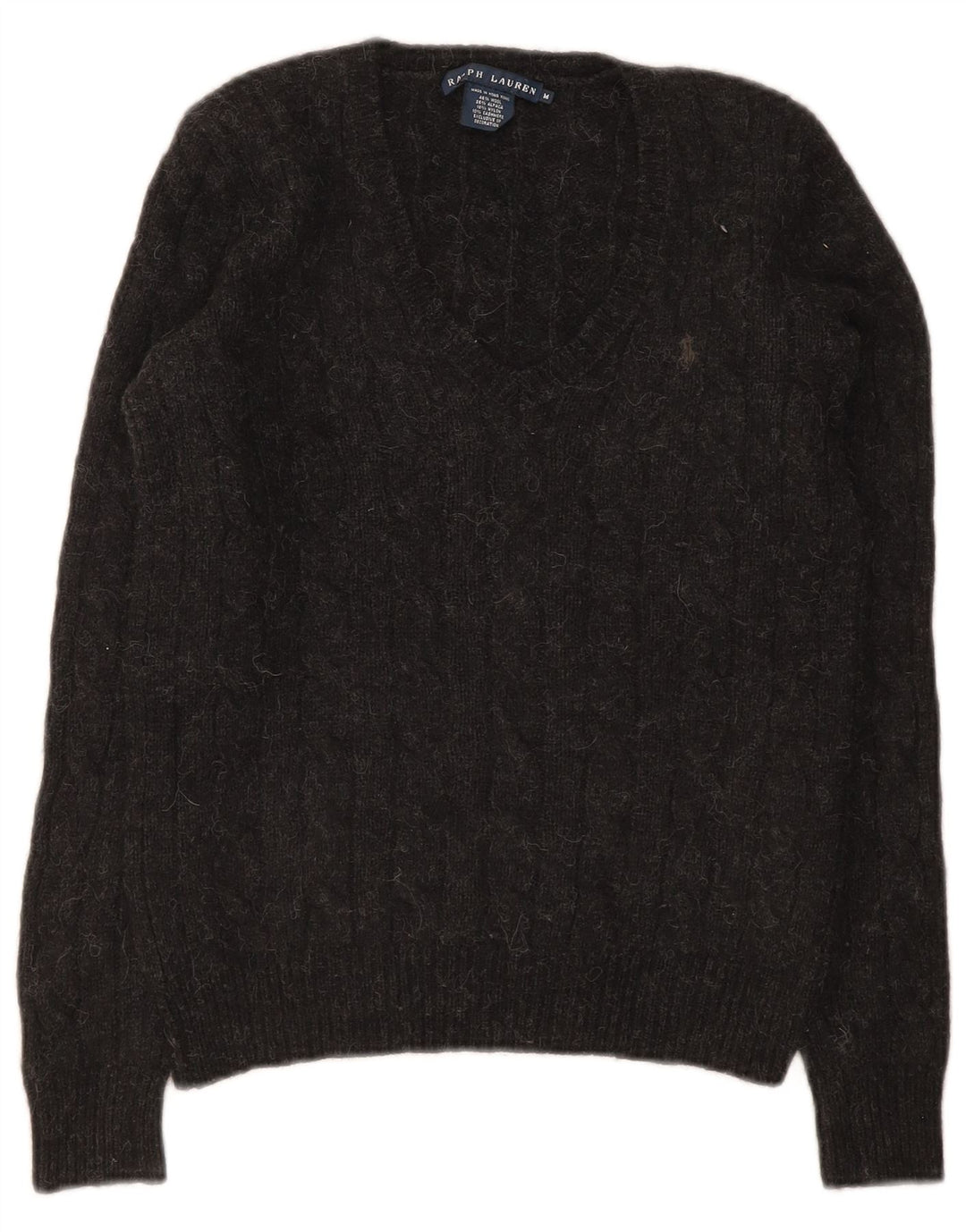 Ralph Lauren Womens V-Neck Jumper Sweater UK 12 Medium Grey Wool
