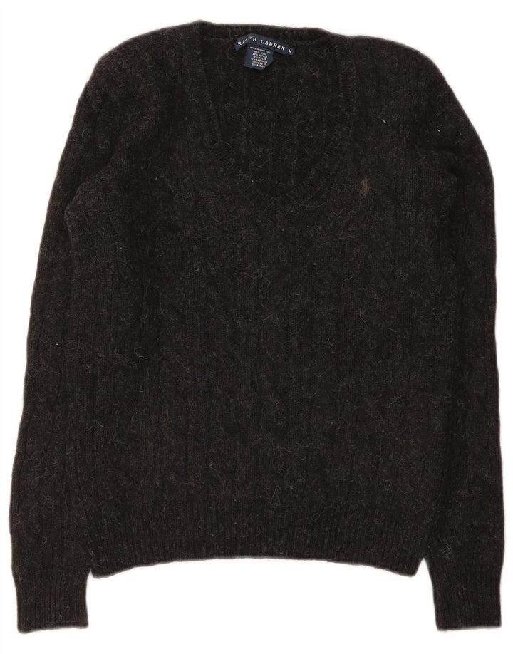 Ralph Lauren Womens V-Neck Jumper Sweater UK 12 Medium Grey Wool