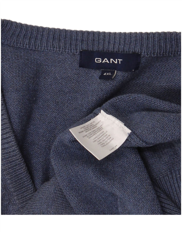 GANT Mens V-Neck Jumper Sweater 4XL Navy Blue Cotton