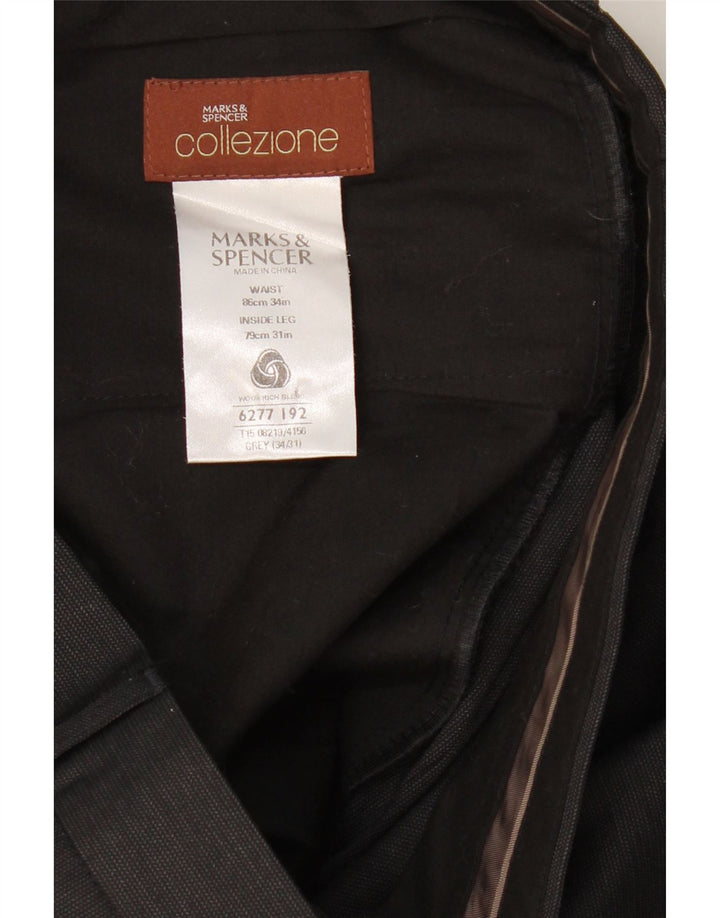 MARKS & SPENCER Mens Straight Suit Trousers W34 L31 Grey Wool