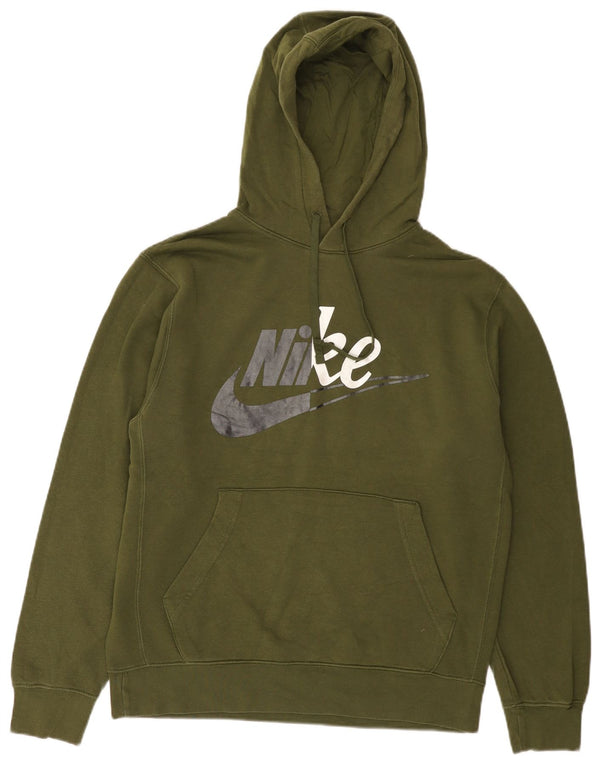 Nike Mens Graphic Hoodie Jumper Medium Khaki Cotton