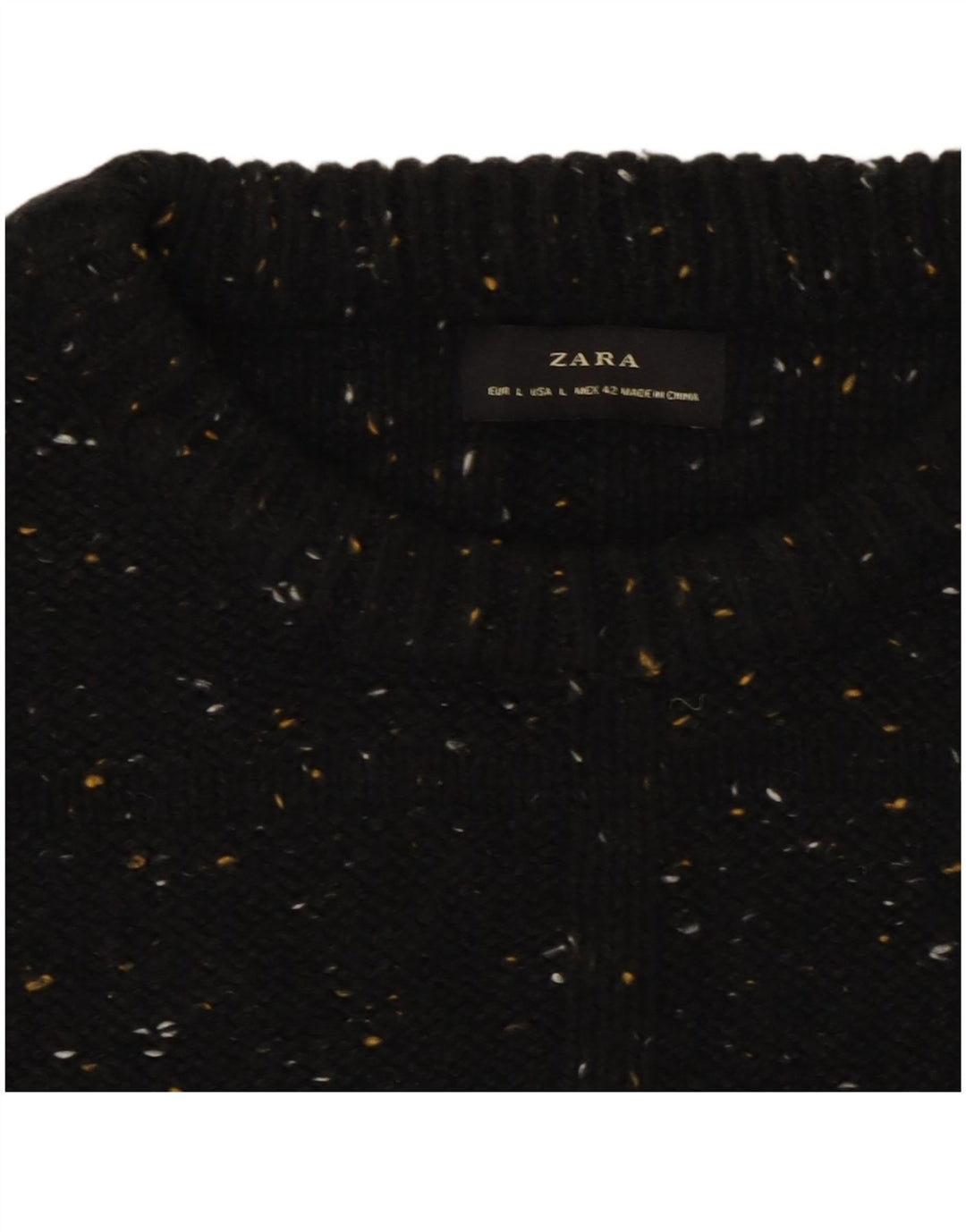 Zara Mens Crew Neck Jumper Sweater Large Black Flecked Cotton