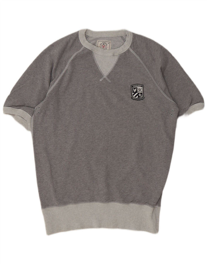 LYLE & SCOTT Mens Short Sleeve Sweatshirt Jumper Medium Grey Cotton