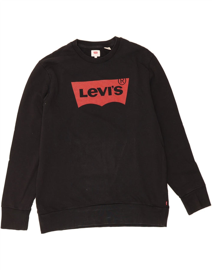 LEVI'S Mens Graphic Sweatshirt Jumper XL Black Cotton Vintage Levi's and Second-Hand Levi's from Messina Hembry 