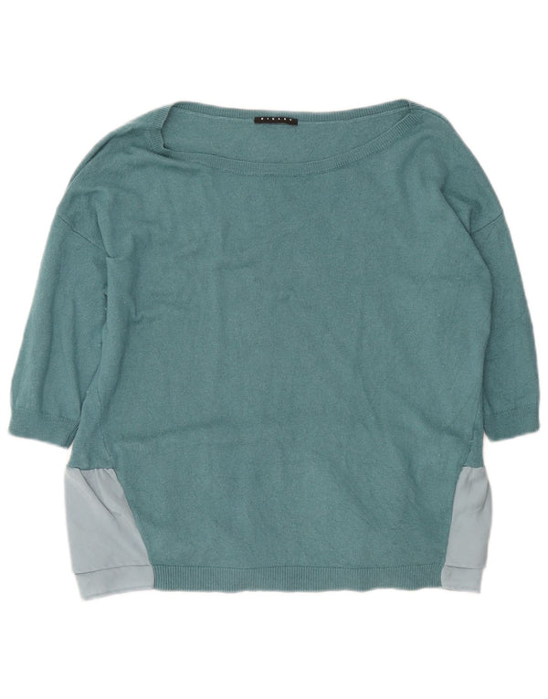 Sisley Womens Oversized Boat Neck Jumper Sweater UK 6 XS Blue Colourblock