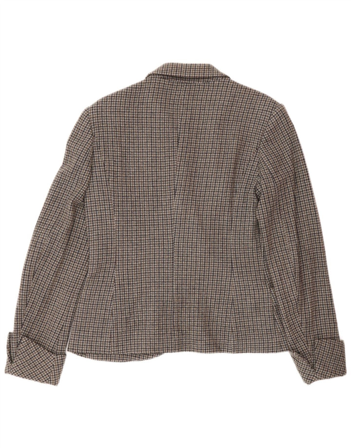 Benetton Womens 1 Button Blazer Jacket IT 46 Large Grey Houndstooth Wool
