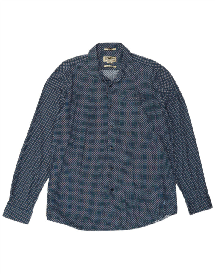 Marlboro Classics Mens Custom Fit Shirt 2XL Navy Blue Floral Cotton