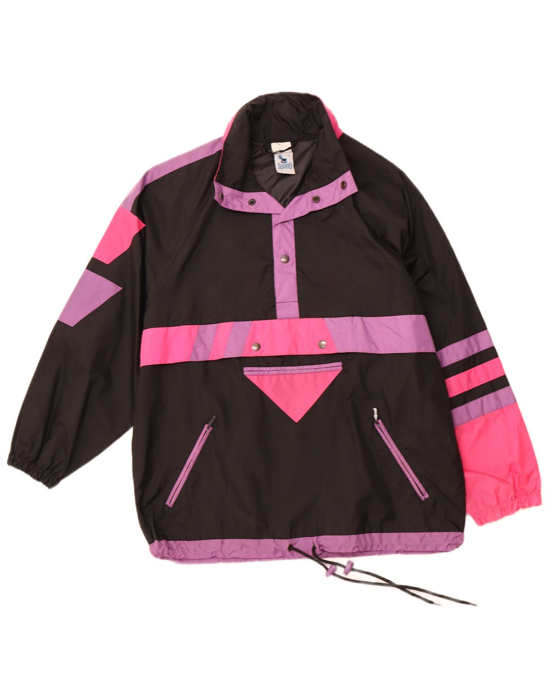 RODEO Mens Hooded Anorak Jacket UK 36 Small Black Colourblock Nylon