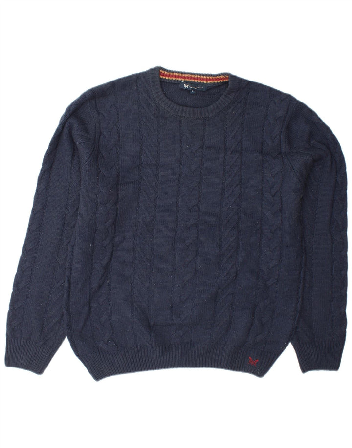 CREW CLOTHING Mens Crew Neck Jumper Sweater Large Navy Blue Acrylic
