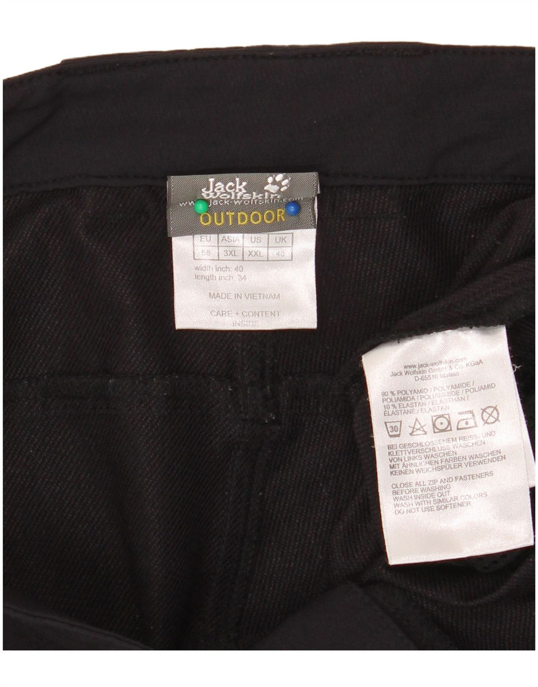 Jack Wolfskin Mens Cargo Trousers UK 48 2XL W40 L34 Black Polyamide