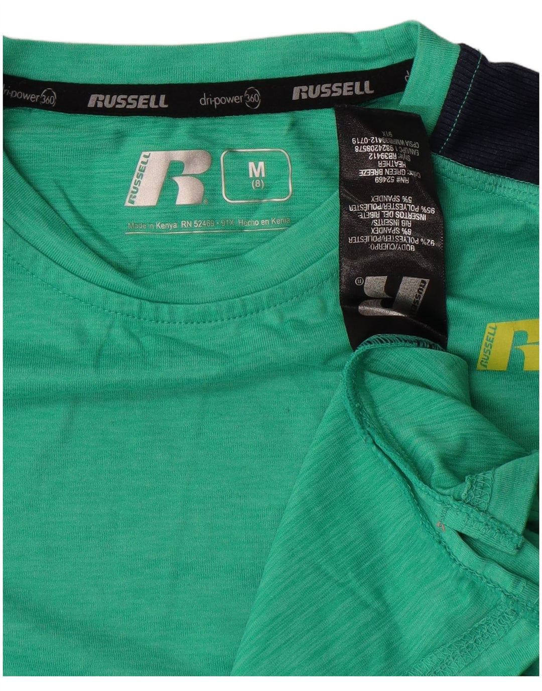 Russell Athletic Boys T-Shirt Top 7-8 Years Medium Green Colourblock