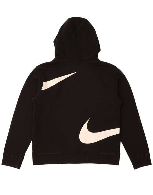 NIKE Boys Swoosh Graphic Zip Hoodie Sweater 10-11 Years Medium Black