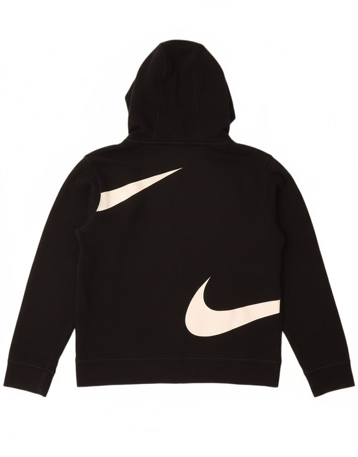 NIKE Boys Swoosh Graphic Zip Hoodie Sweater 10-11 Years Medium Black
