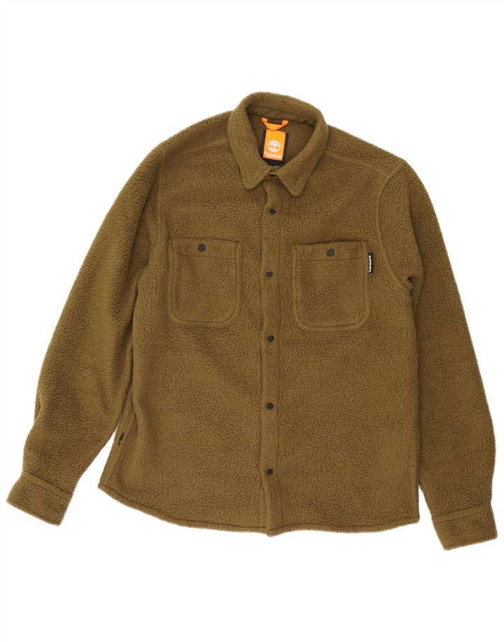 TIMBERLAND Mens Overshirt Fleece Shirt Small Khaki Polyester