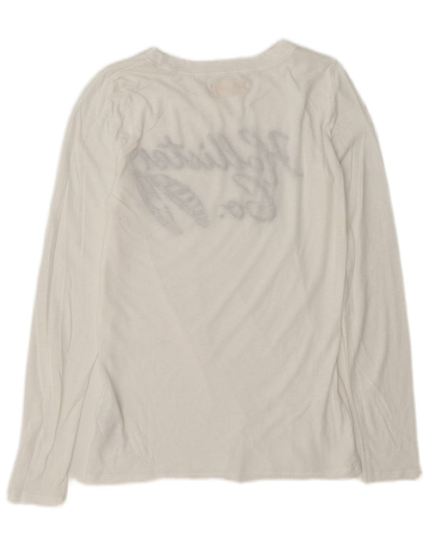 Hollister Womens Graphic Top Long Sleeve UK 10 Small White Cotton