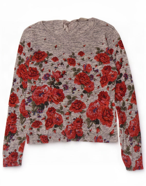 Oasis Womens Boat Neck Jumper Sweater UK 10 Small Grey Floral Cotton