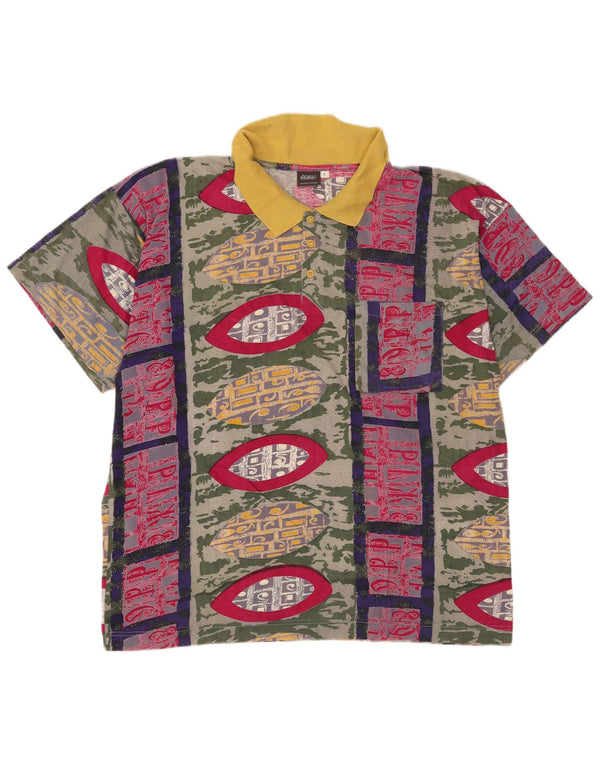 Vintage Mens Polo Shirt Large Multicoloured Geometric Cotton