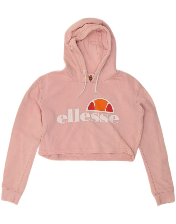 ELLESSE Womens Crop Graphic Hoodie Jumper UK 12 Medium  Pink Cotton