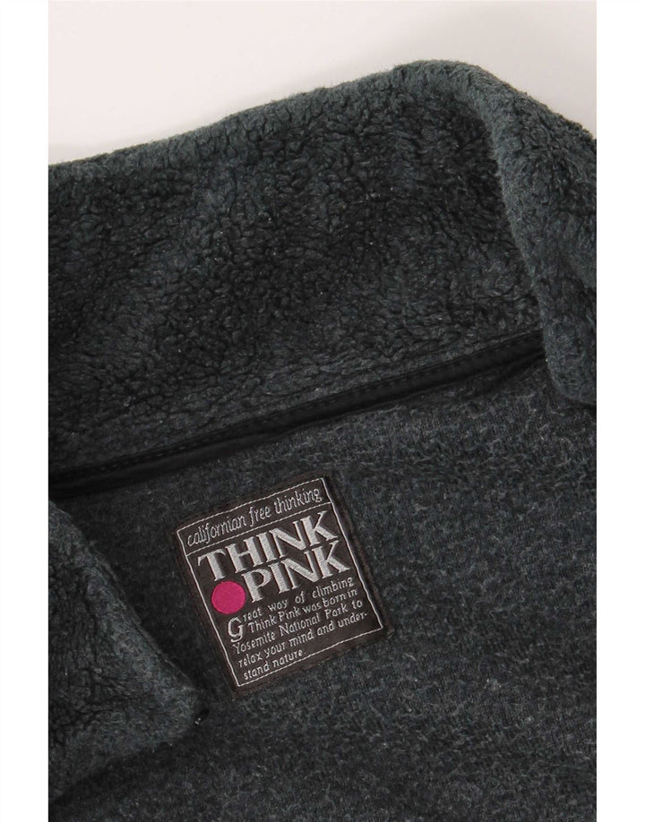 Think Pink Mens Fleece Jacket UK 42 XL Grey Geometric Polyester