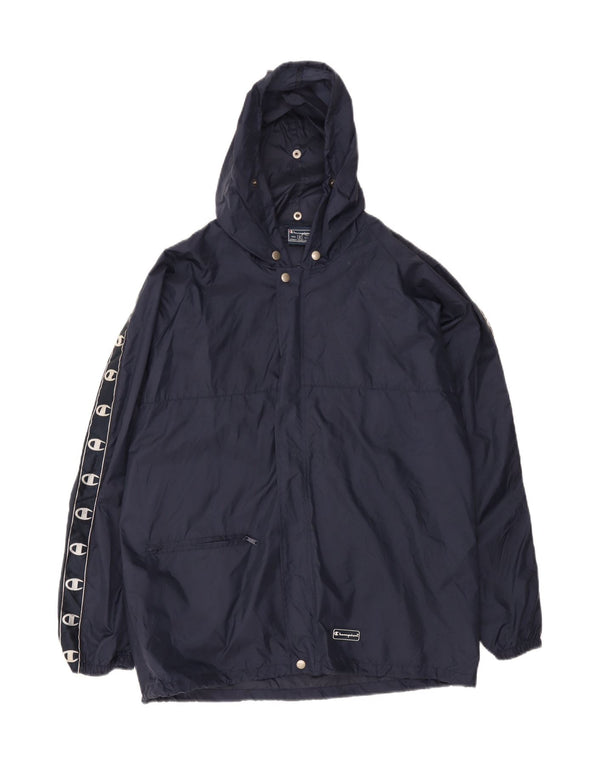 Champion Mens Graphic Hooded Rain Jacket UK 38 Medium Navy Blue Polyamide