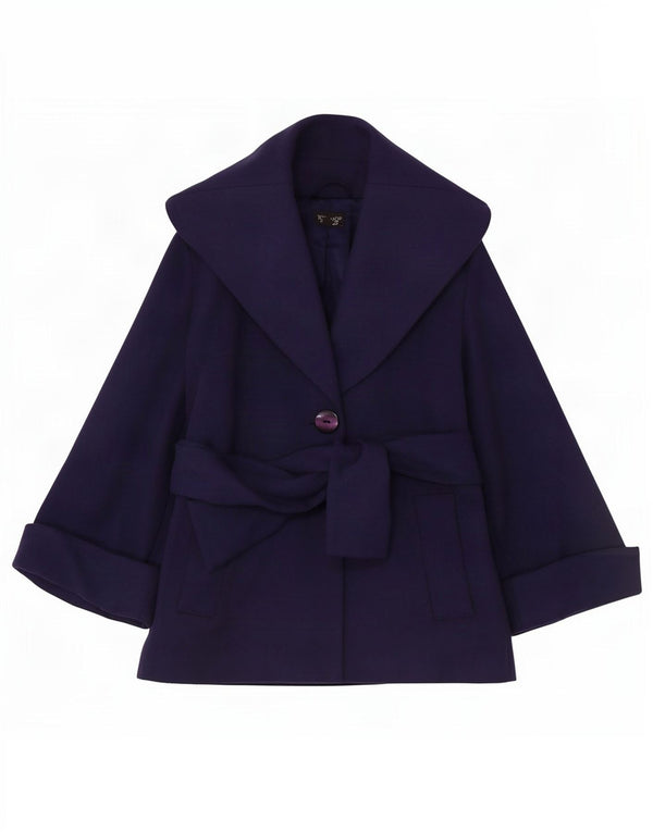 Topshop Womens Short Oversized Overcoat UK 8 Small Navy Blue Wool