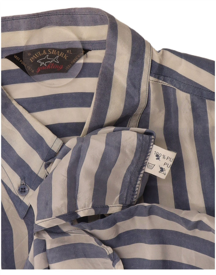 PAUL & SHARK Mens Yachting Short Sleeve Shirt XL Blue Striped Silk