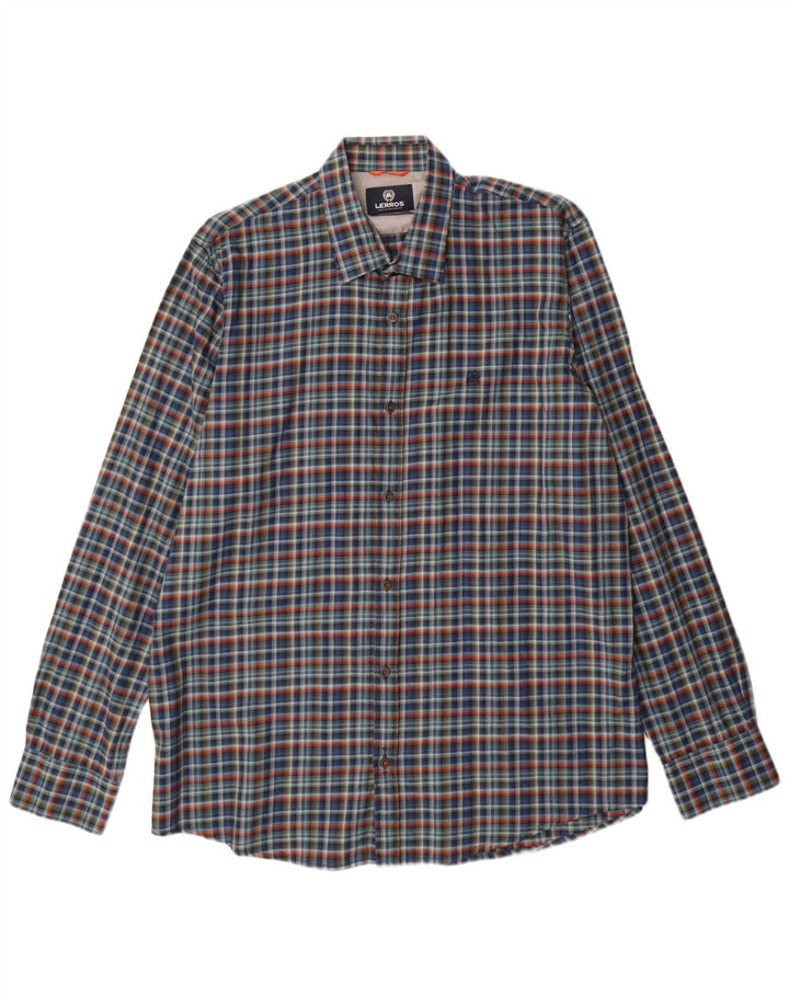 Lerros Mens Stretch Shirt XL Navy Blue Check