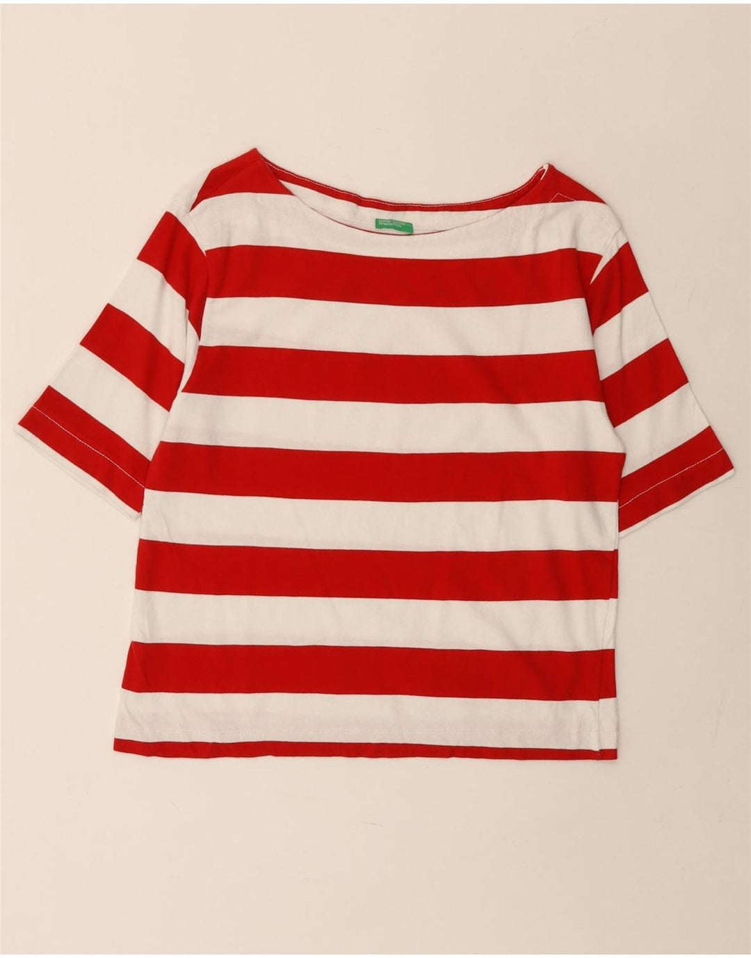 BENETTON Womens Crop T-Shirt Top UK 14 Medium Red Striped