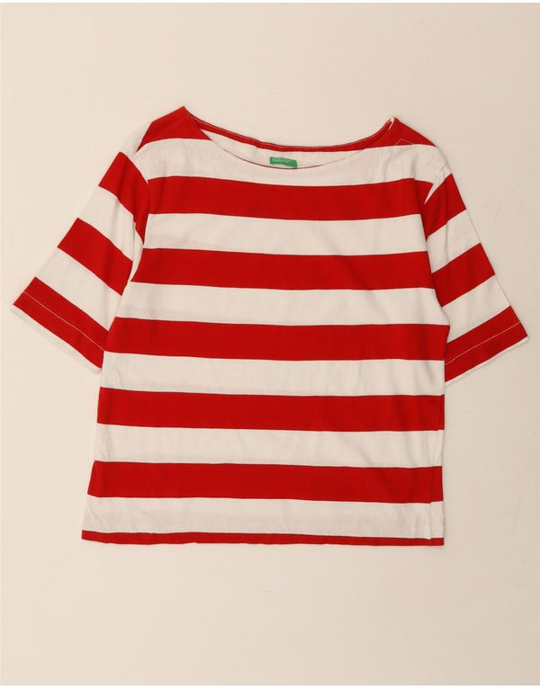 BENETTON Womens Crop T-Shirt Top UK 14 Medium Red Striped