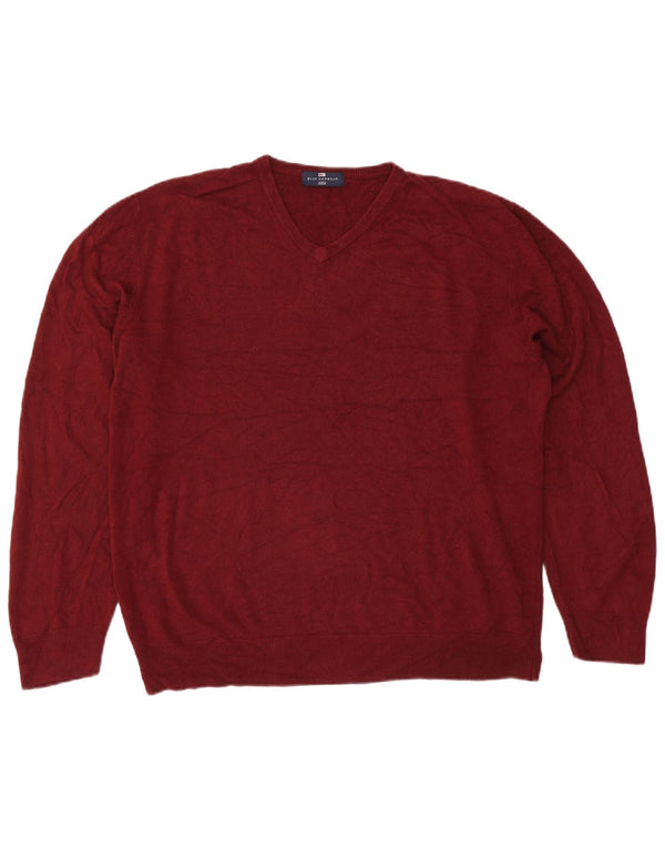 Marks & Spencer Mens Blue Harbour V-Neck Jumper Sweater 2XL Burgundy