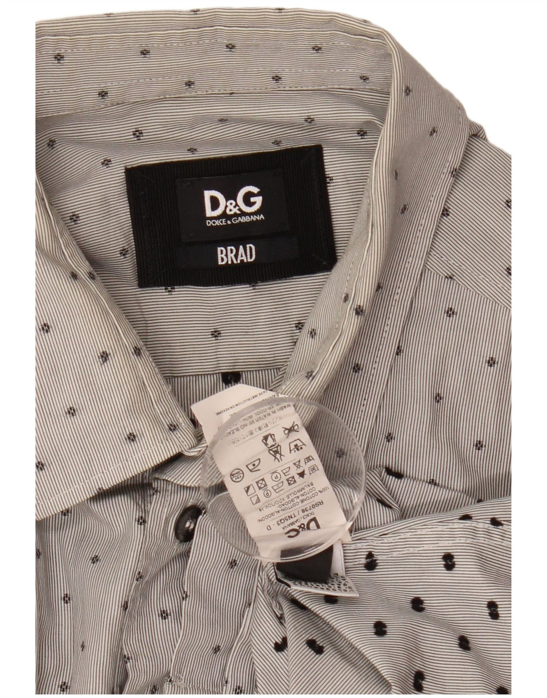 DOLCE & GABBANA Mens BRAD Shirt Medium Grey Spotted Cotton