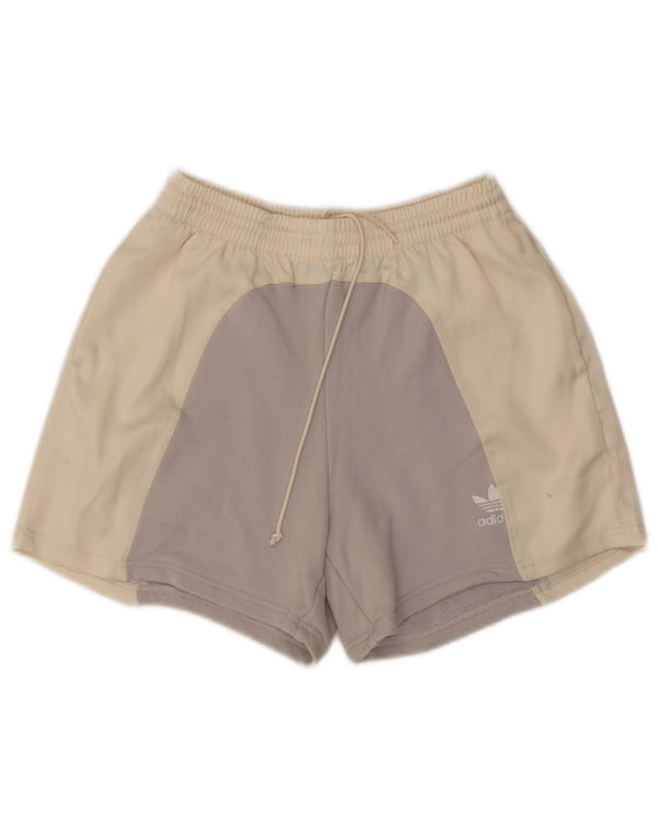 Adidas Womens Sport Shorts UK 8 Small Off White Colourblock