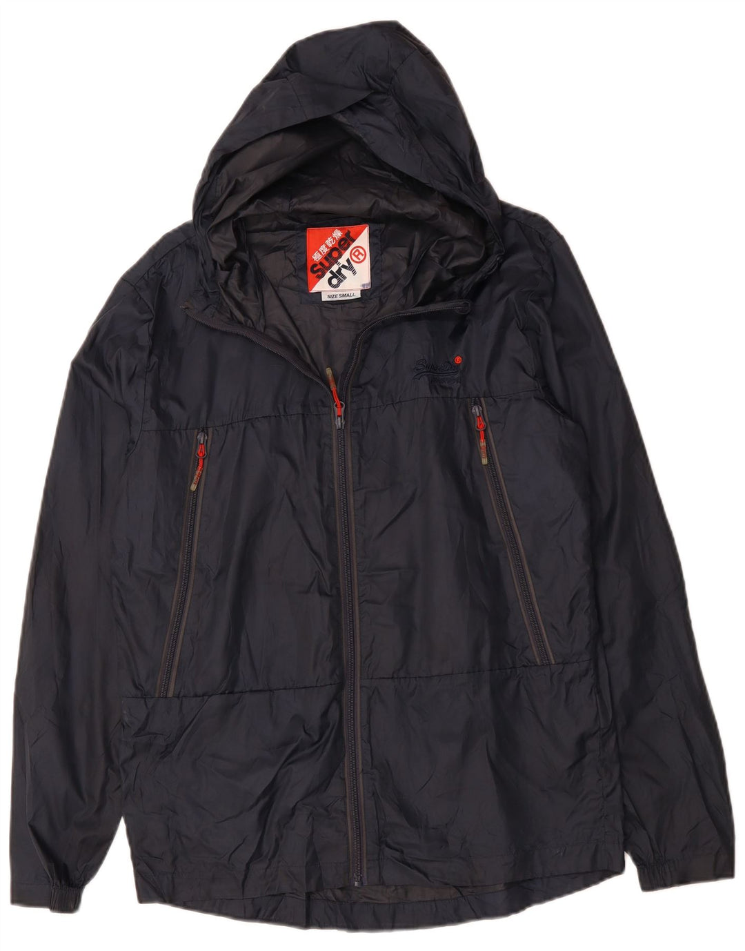 SUPERDRY Mens Hooded Rain Jacket UK 36 Small Navy Blue