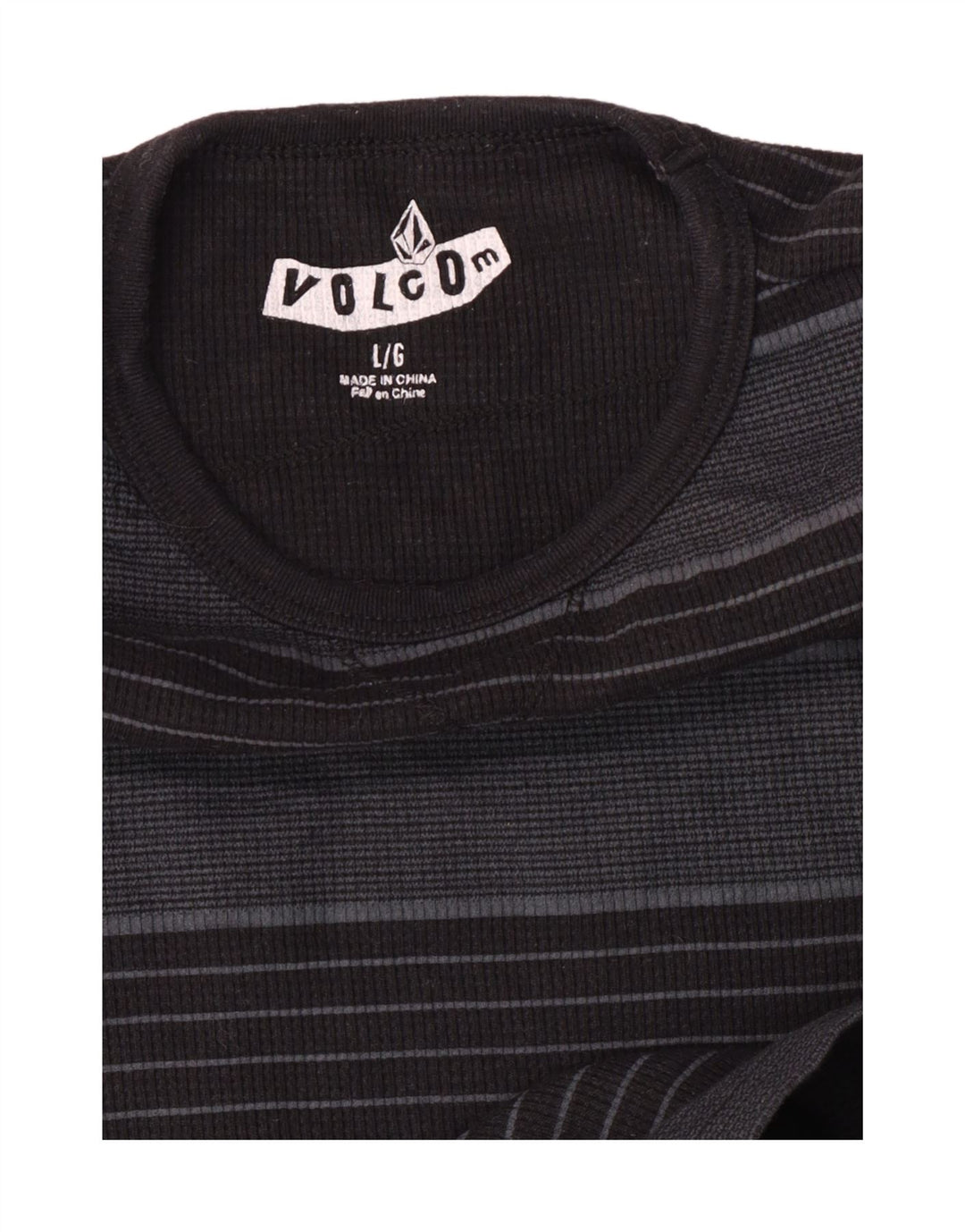 Volcom Boys Top Long Sleeve 11-12 Years Large Grey Striped Polyester