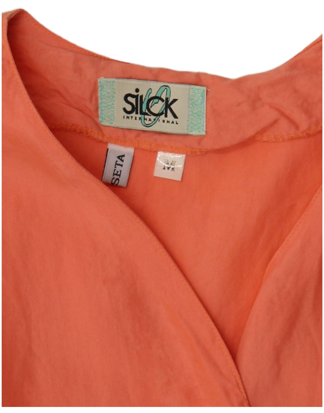 Vintage Womens Short Sleeve Blouse Top UK 12 Medium Orange Silk