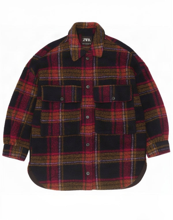 Zara Womens Oversized Shacket Jacket UK 14 Medium Multicoloured Check