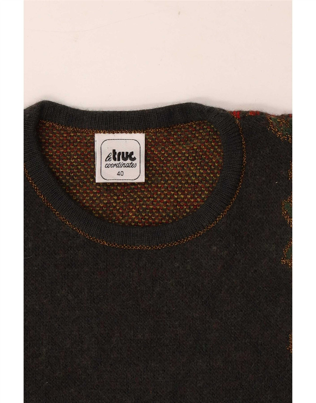 LE TRUC Womens Graphic Crew Neck Jumper Sweater IT 40 Small Grey Patchwork