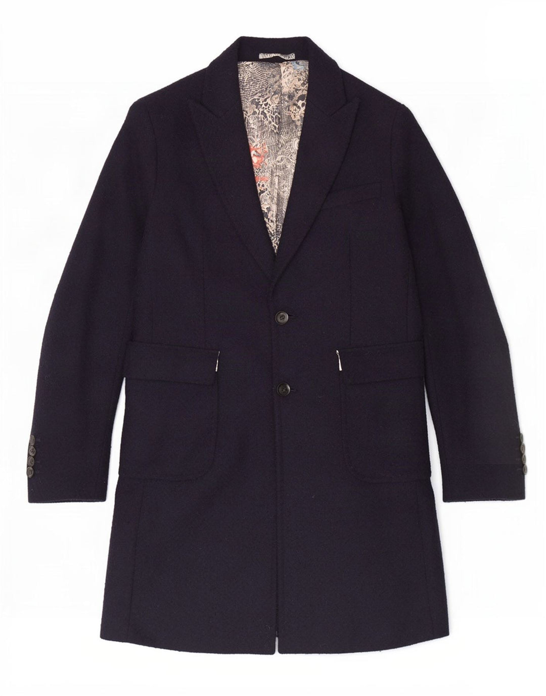 Gianni Feraud Womens Overcoat UK 14 Large Navy Blue Chevron Polyester