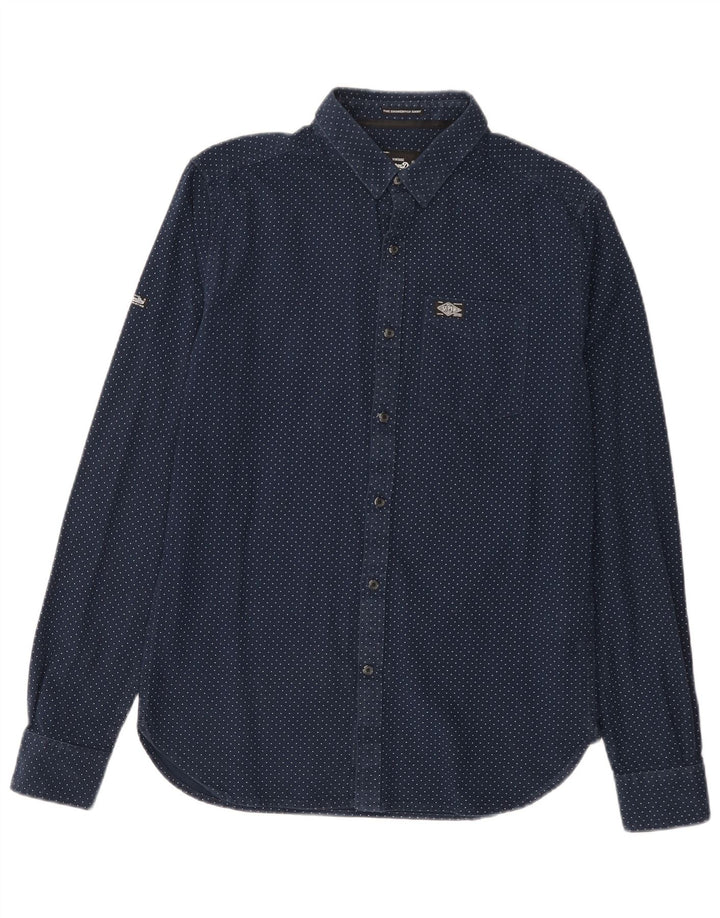 SUPERDRY Mens Shirt Medium Navy Blue Spotted Cotton