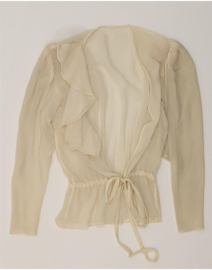 Vintage Womens See Through Wrap Blouse Top UK 16 Large Off White