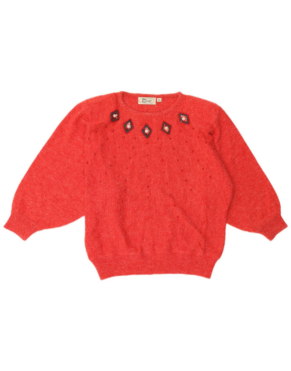 Vintage Womens Crew Neck Jumper Sweater One Size Red Acrylic