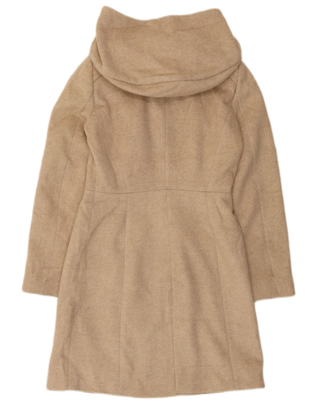 Zara Womens Hooded Overcoat UK 12 Medium Beige Wool