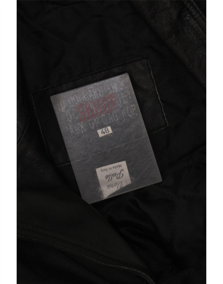 VINTAGE Womens Leather Coat IT 48 XL Black Leather