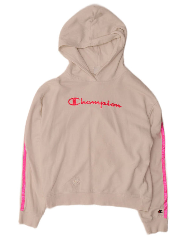 CHAMPION Girls Graphic Hoodie Jumper 15-16 Years 2XL  Off White Cotton