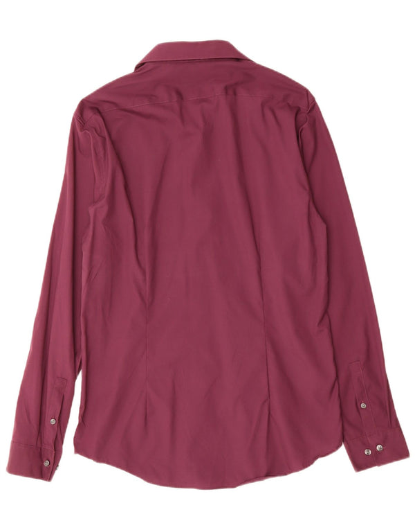 CALVIN KLEIN Mens Fitted Shirt Size 39 15 1/2 Medium Burgundy Cotton
