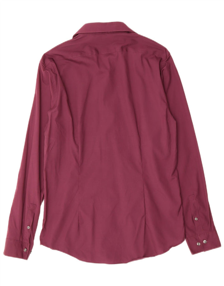 CALVIN KLEIN Mens Fitted Shirt Size 39 15 1/2 Medium Burgundy Cotton